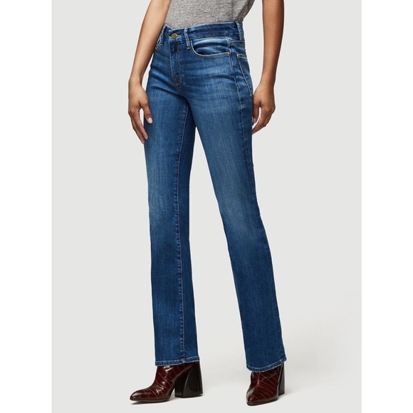 Frame Womens Le Mini Boot Denim Jeans Blondie Medium Wash Distress Boot Cut 31 - Picture 6 of 16